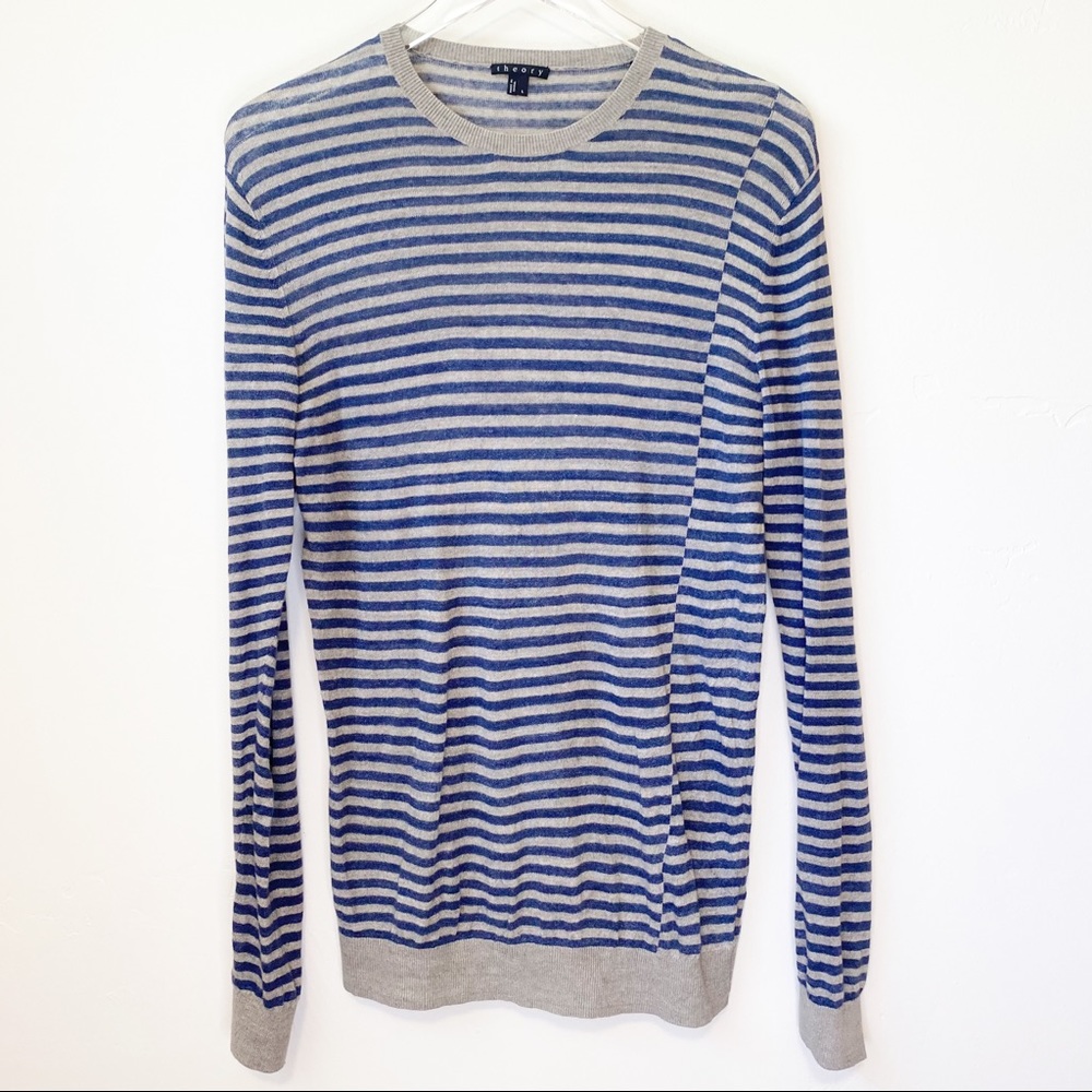 THEORY Men's Linen Blend Lightweight Striped Pullover knit sweater large